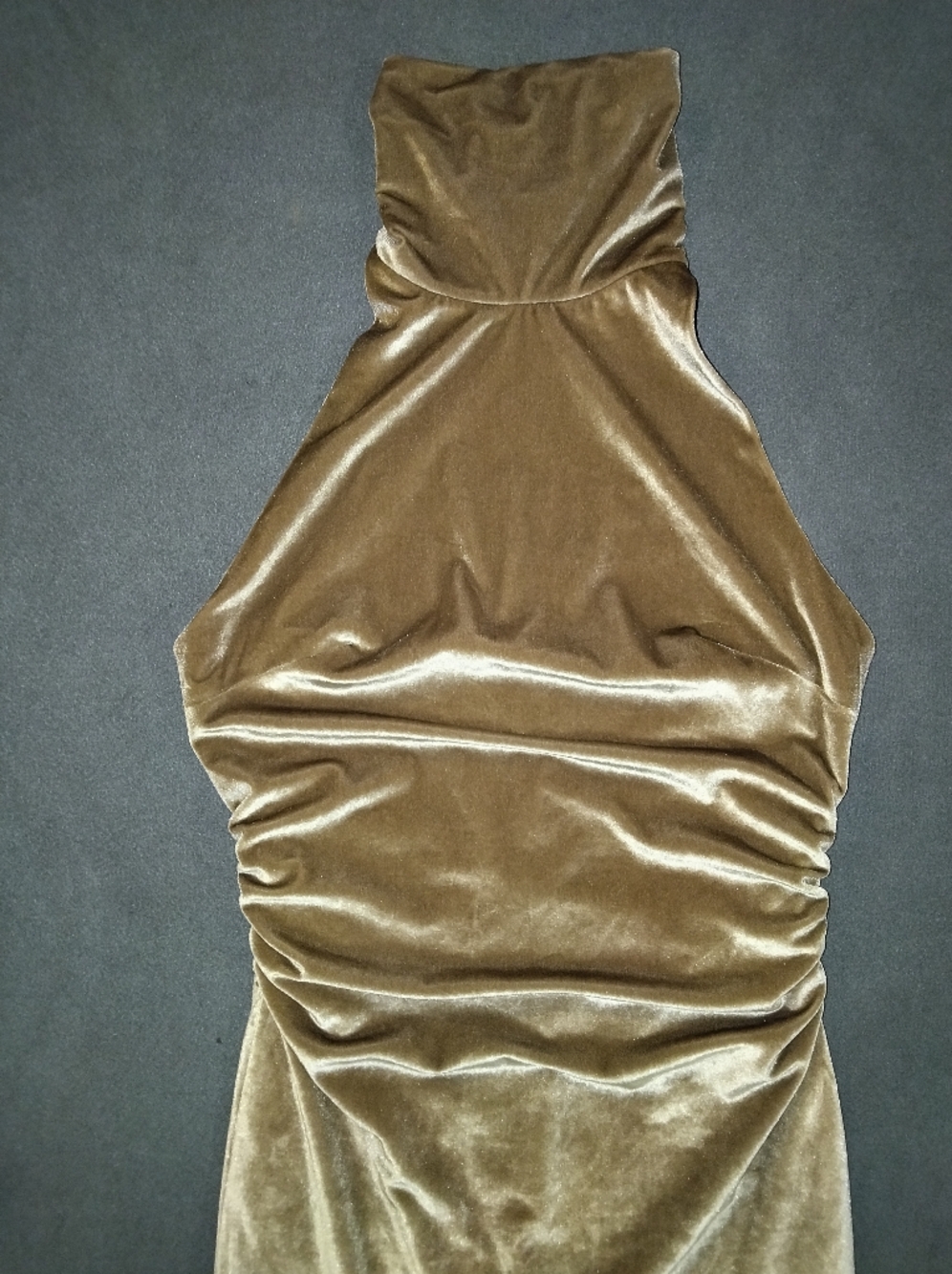 House of CB Olive Gold Velvet Halter Midi Dress - Picture 3 of 6